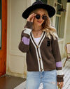 Contrast Button Up Dropped Shoulder Cardigan
