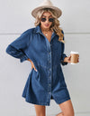 Button Up Flounce Sleeve Mini Denim Dress