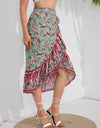 Tie Waistband Flounce Hem Midi Skirt