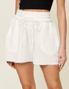 Double Take Full Size Texture Raw Trim Drawstring Shorts