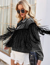 Tassel Button Up Dropped Shoulder Denim Jacket