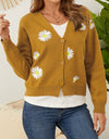 Flower Button Front Dropped Shoulder Cardigan