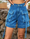 High Waist Denim Cargo Shorts