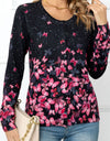 Woven Right Floral Button Front Round Neck Cardigan