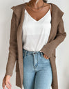 Ribbed Open Front Hooded Cardigan with Pockets