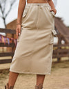 Drawstring Waist Slit Denim Skirt