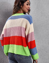 Color Block Button-Down Dropped Shoulder Cardigan