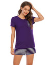 Striped Short Sleeve Top and Shorts Lounge Set