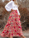 Printed Elastic Waist Pleated Maxi Skirt