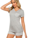 Striped Short Sleeve Top and Shorts Lounge Set