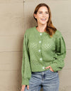 Woven Right Openwork Pompom Puff Sleeve Cardigan