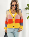 Color Block Button-Down Dropped Shoulder Cardigan