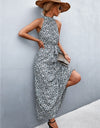 Printed Sleeveless Tie Waist Maxi Dress