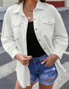 Button Up Pocketed Raw Hem Denim Jacket