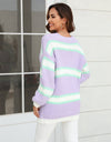 Color Block Ribbed Dropped Shoulder Open Front Cardigan