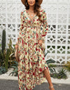 Floral Frill Trim Flounce Sleeve Plunge Maxi Dress