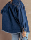Button Up Pocketed Raw Hem Denim Jacket