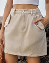 Pocketed Buttoned Mini Denim Skirt
