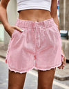 Elastic Waist Raw Hem Denim Shorts