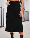 Slit Buttoned Denim Skirt with Pockets