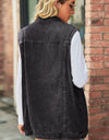 Collared Neck Sleeveless Denim Top with Pockets