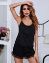 Gathered Detail Spliced Mesh Sleeveless Top and Shorts Lounge Set
