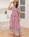 Plus Size Printed Square Neck Ruffle Hem Dress