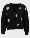 Flower Button Front Dropped Shoulder Cardigan