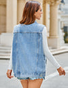 Pocketed Button Up Sleeveless Denim Jacket