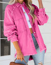 Button Down Raw Hem Denim Jacket