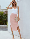 Ribbed Side Slit Midi Skirt