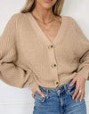 Button Up V-Neck Long Sleeve Cardigan