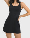 Square Neck Sports Tank Dress with Full Coverage Bottoms