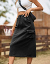Drawstring Waist Slit Denim Skirt