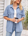 Collared Neck Short Sleeve Denim Jacket