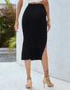 Ribbed Side Slit Midi Skirt