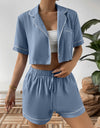 Ivy Lane Contrast Lapel Collar Cropped Shirt and Shorts Lounge Set