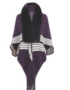 Striped Fringe Detail Long Sleeve Poncho