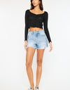 Kancan High Waist Frayed Denim Shorts