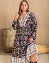 Plus Size V-Neck Balloon Sleeve Printed Midi Dress