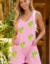 Cactus V-Neck Spaghetti Strap Overalls