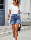 Distressed Raw Hem Asymmetric Waist Denim Shorts