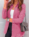 Distressed Raw Hem Snap Down Denim Jacket