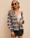 Open Front Plaid Long Sleeve Cardigan