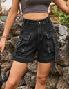 High Waist Denim Cargo Shorts