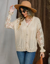 Eyelet Button Up Lantern Sleeve Cardigan
