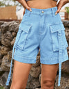 High Waist Denim Cargo Shorts