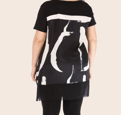 Plus Size Contrast Spliced Mesh T-Shirt and Cropped Leggings Set
