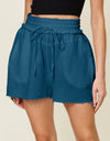 Double Take Full Size Texture Raw Trim Drawstring Shorts
