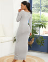 Round Neck Long Sleeve Maxi Wrap Dress